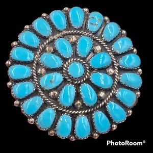 Authentic Navajo Sterling Turquoise Brooch Pendant Signed